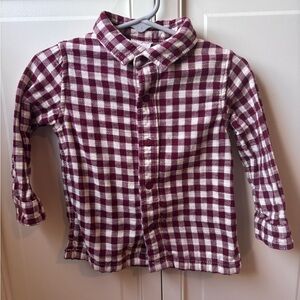 Plaid Kids Shirt - Maroon and White/ REVERSIBLE to wear as striped shirt
